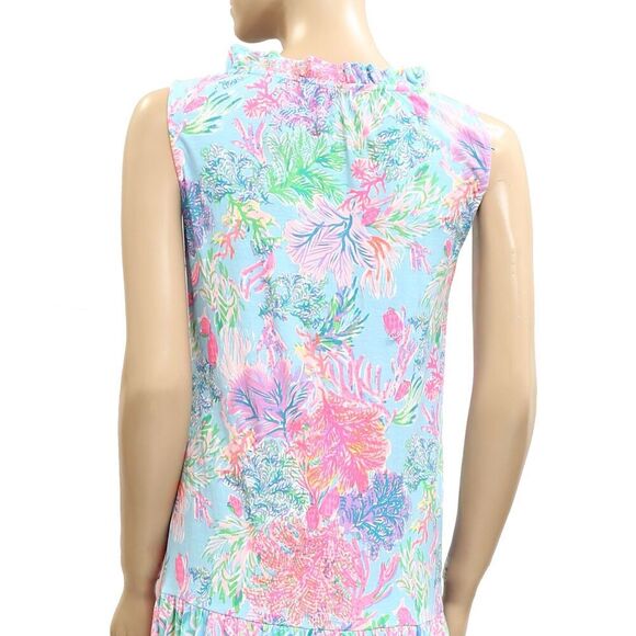 Lilly Pulitzer Floral Printed Tank Midi Dress Drop Waist Tiered Ruffle XS 282427 - Picture 4 of 5